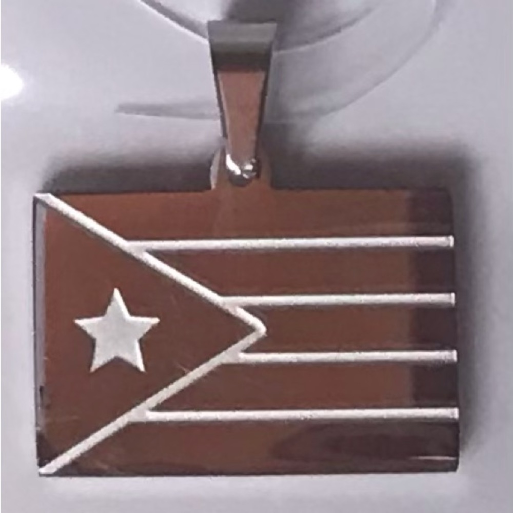 Puerto Rico flag set with chain in stainless steel